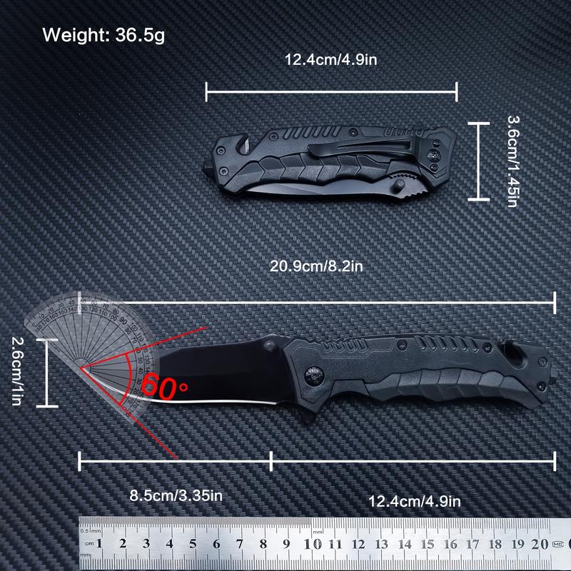 Heavy - Duty Black Folding Knife with Ergonomic Grip for Camping & Adventure