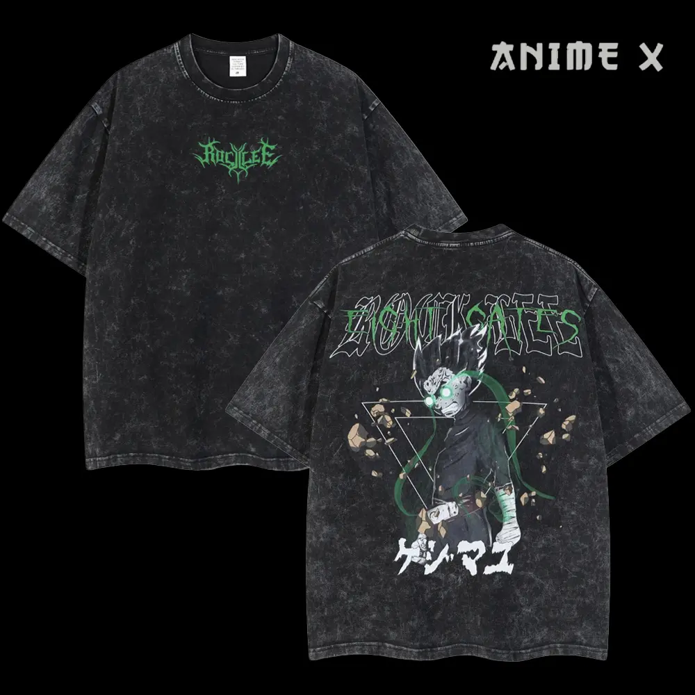 Retro Heavy Limited Rock Lee TAIJUTSU - Naruto Anime Double Printed Vintage Oversized Washed Tee Unisex Oversize Anime Manga Washed Heavyweight Cotton T-shirt, Gift For Anime Fan, Anime Lover