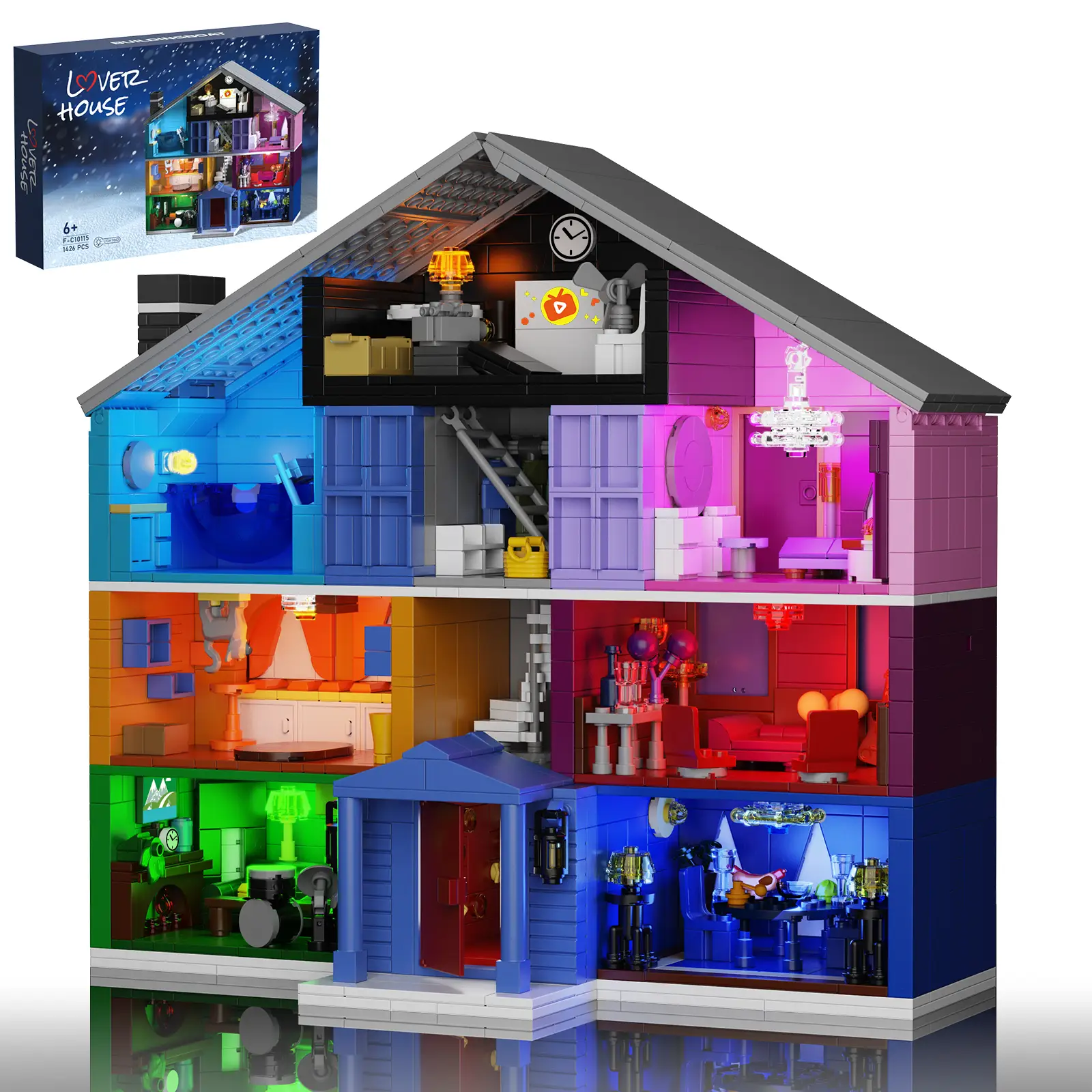 Love Room House Building Blocks Brick Set (1426 pcs) – DIY Miniature House Kit with Lights, Ideal Christmas & Halloween Gift for Girls, Teens & Home D