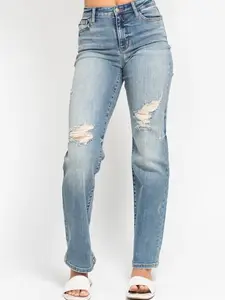 Terry Dad Straight High Waist Judy Blue Stretch Jeans