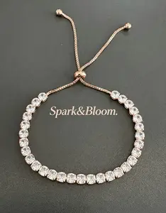 Adjustable Cubic Zirconia Tennis Bracelet for Women, 14K Gold/Rose Gold/Silver Plated Sparkling Slider Bracelet