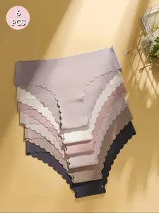 6 Pcs Seamless Women's Underwear Set Panties, Breathable Smooth Quick-Dry Nylon Blend, Wave Edge Design, Comfort Elasticity, Ideal for Yoga Fitness Dance