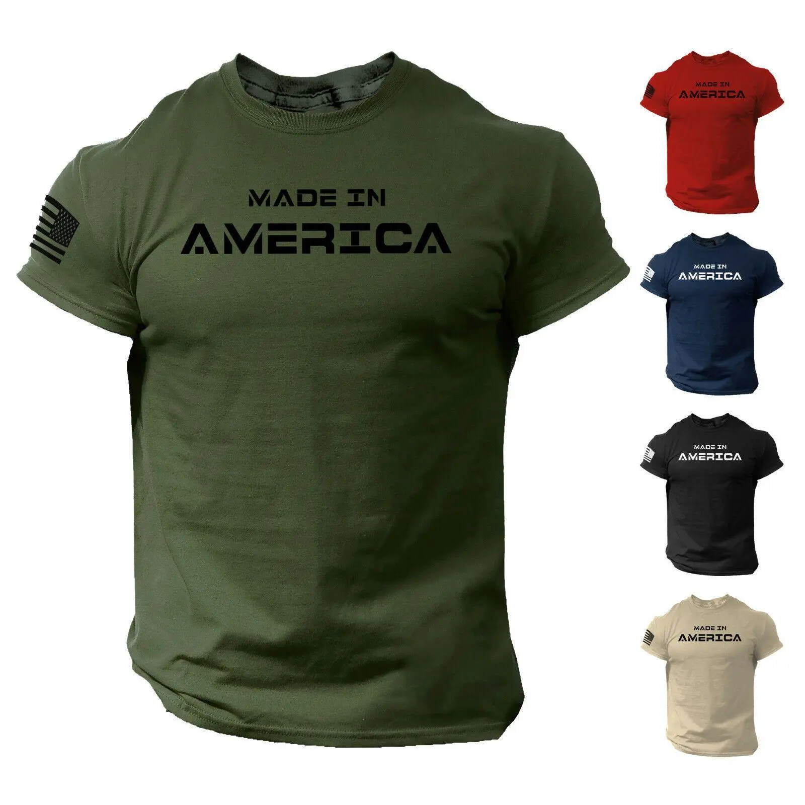 Made in America T Shirt USA Flag Military Patriotic Tee, S-5XL MUH