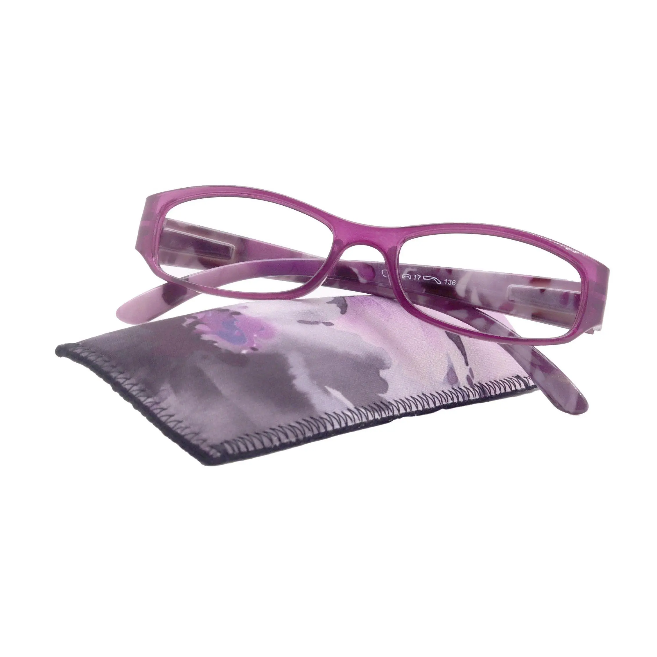 Rosie Premium Reading Glasses, Fashion Reader (Flower Purple) Print, Oval Shape +4  High Magnification, NY Fifth Avenue (Wide Frame) Unisex Lightweight