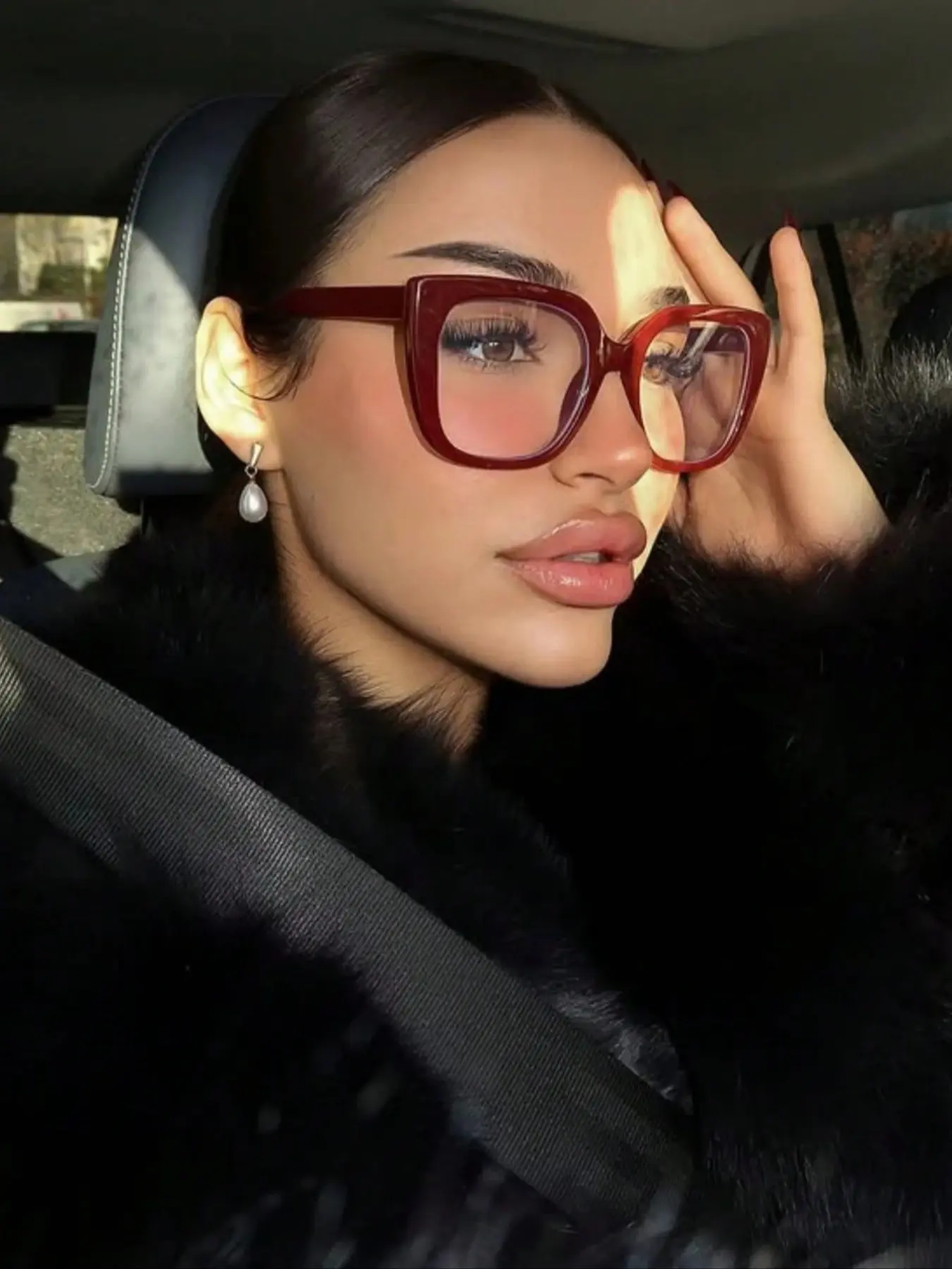 Women's Burgundy Square PC Frame Vintage Plain No Prescription, Stylish Square Frames, Daily Wear Transparent Eyewear Accessories, School Glasses, Anti Blue Glasses