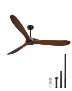 VEVOR 72 Inch Ceiling Fan without Light,  6-Speed Remote Control, 3-Wood-Blade, Reversible DC Motor, Modern Low Profile Flush Mount Exterior Fan for Bedroom, Living Room, Patio, Indoor/Outdoor, Walnut