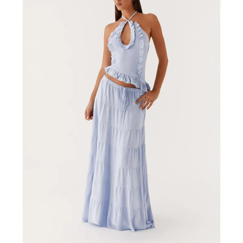 Women Halter neck top + Maxi Length A-Line Fit Elasticated Waistband For  evenings and chic, relaxed outings Dress - TikTok Shop