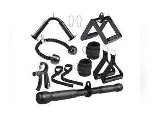 10-In-1 Cable Machine Attachments Set for Gym - Includes Tricep Rope, V-Bar, Straight Bar, D-Handle, Ankle/Wrist Straps, Storage Bag - Compatible with LAT Pulldown & Home Gym Cable Machines