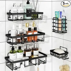 5-Pack Shower Caddy Organizer | Adhesive Stainless Steel Bathroom Shelves