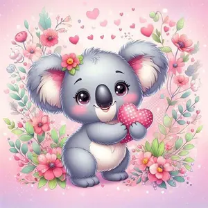 5D DIY Full Drill Round Diamond Painting Kit - Cute Koala Mosaic Canvas DIY Wall Art, Home Wall Decoration