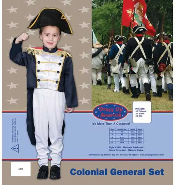 DRESS UP AMERICA Men's Patriotic Revolutionary War Colonial General Costumeset - Menswear Outfits Clothes, Plain Polyester Tailcoat, Pants, Hat, Dressup