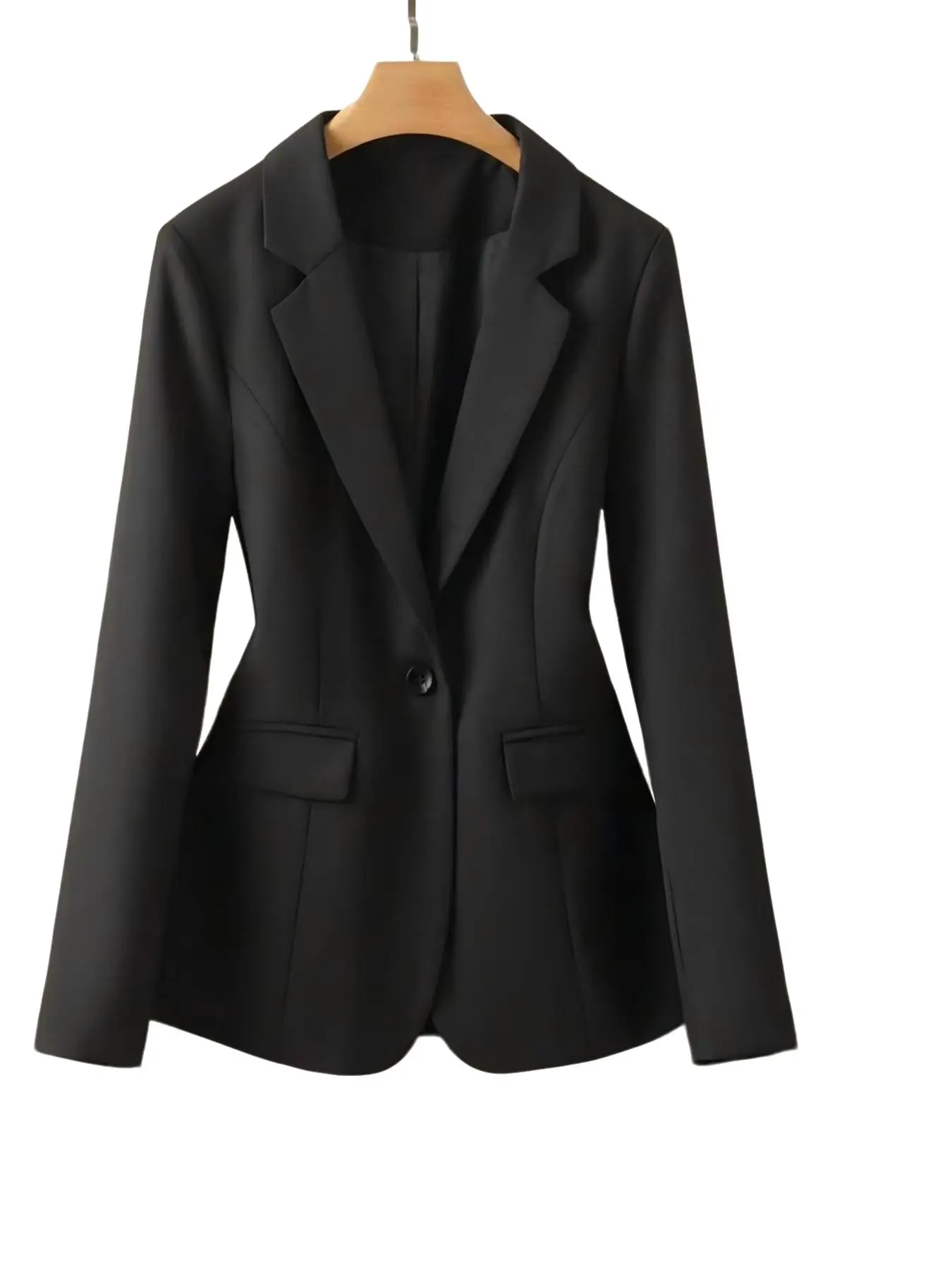 Women's Single Button Long Sleeve Blazer Jacket, Slim Fit Stand Collar Coat, Perfect for Office and Business Casual Occasions