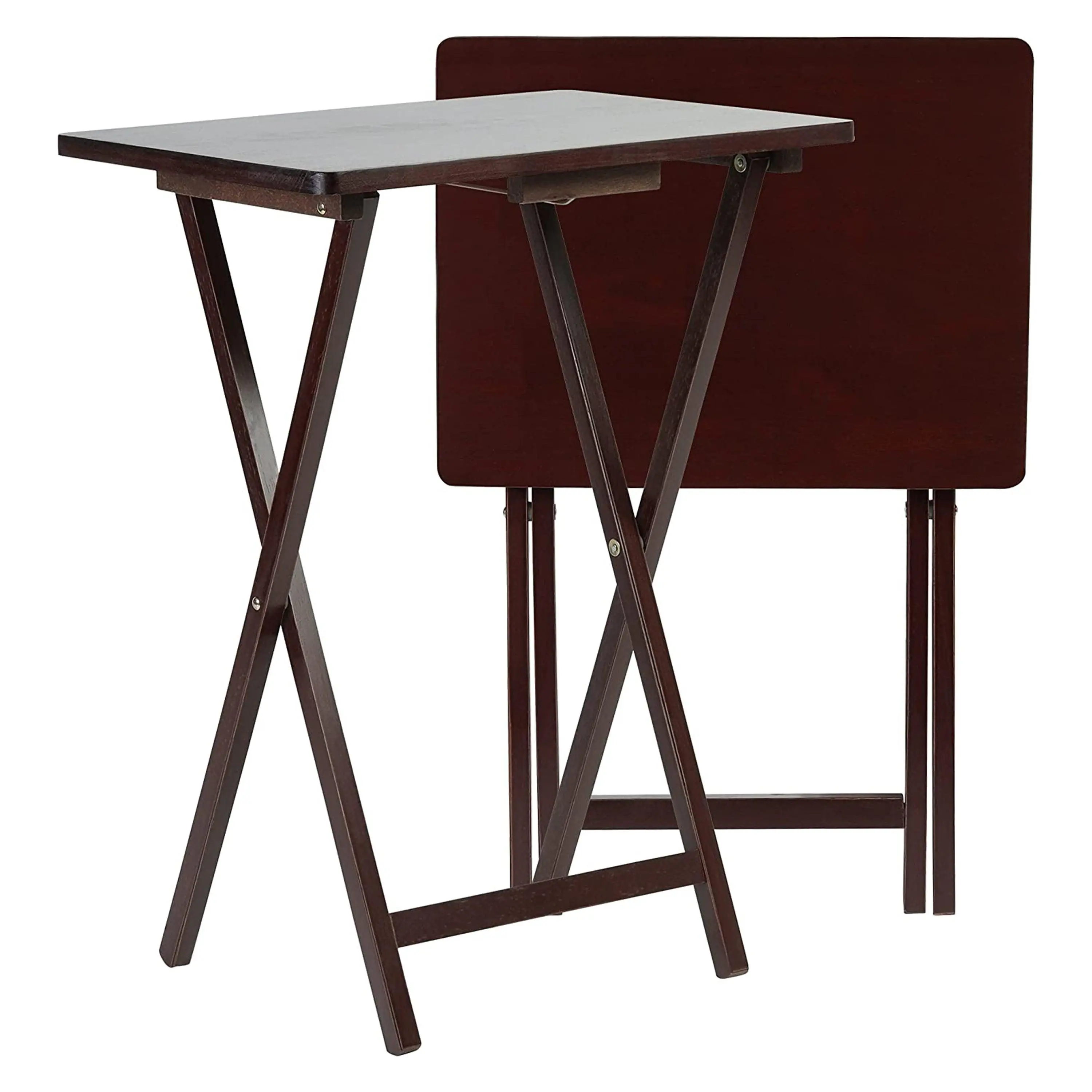 PJ Wood Folding TV Snack Tray Folding Table Desk Stand, Espresso Brown, Set of 2 PJ Wood Folding TV Snack Tray Folding Table Desk Stand, Espresso Brown, Set of 2