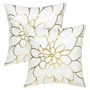PiccoCasa Bronzing Home Pillowcase 18x18 Inch Decorative Cushion Pillow Cover Couch Gold Print Throw Pillow Covers Set of 2, Flower Print