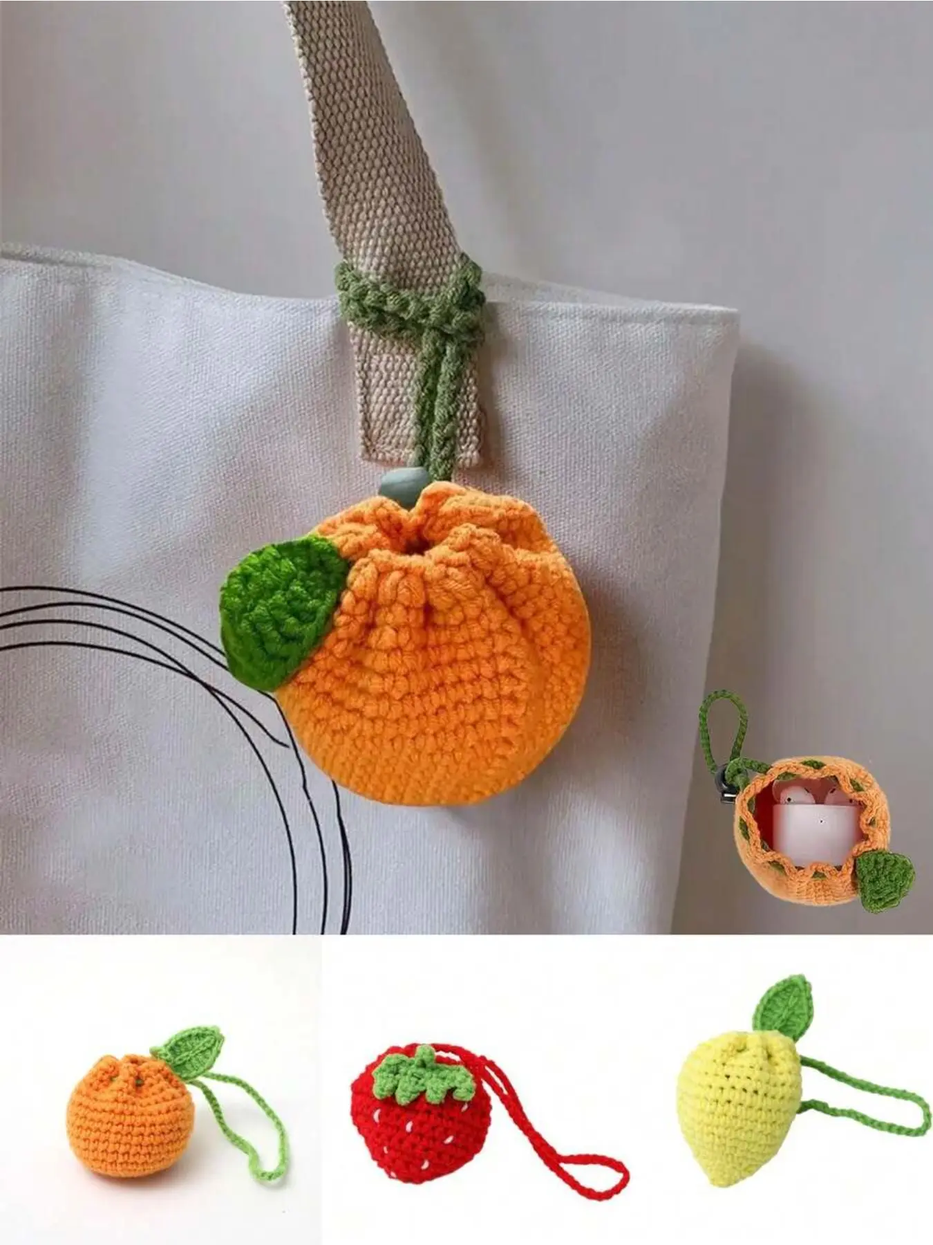 Handmade Crochet Fruit Coin Purse, Bright Knit Wallet, Strawberry Crochet Storage Bag, Fashion Travel Accessory, Women's Gift