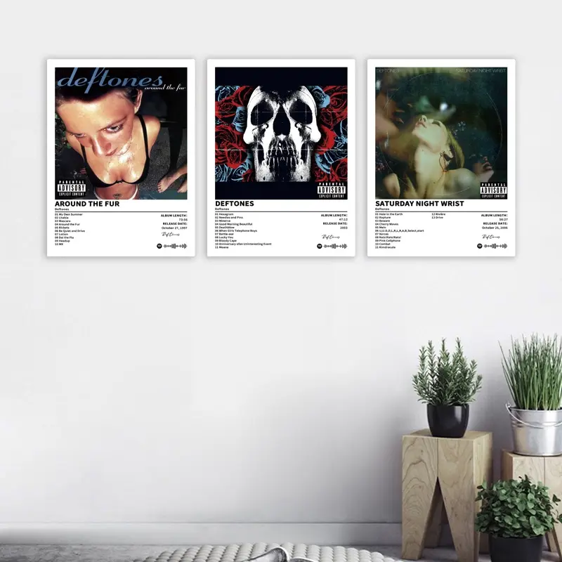 3-piece set: Deftones/Around the Fur/SaturdayNight Wrist music album cover canvas posters, featuring album tracks, modern art, retro music posters. Ideal gifts for home, wall decorations, wall decor, home decor, Wall picture decor, Unframed wall art