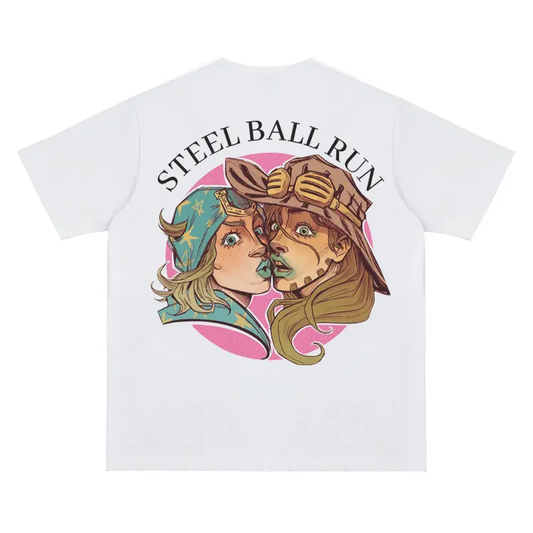 JoJo "Johnny Gyro" Vintage Oversized Tee Anime T-shirt 100% Cotton Original Design Men's Top for Fans Menswear Tshirt Streetwear Tropical Crewneck Shortsleeve Casual men gifts