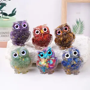 Natural Crystal Stone Gravel Owl Animal Crafts, 1 Count Hand Made Small Figurines, Resin Table Decor, Home Decor, Collect Gifts, Ornaments
