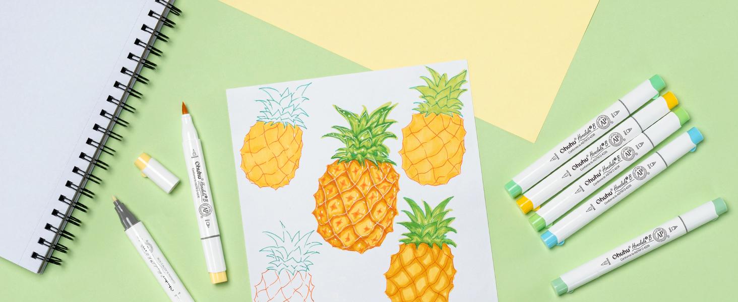 Ohuhu Alcohol Markers: Brush & Chisel / Fine Tips - 48-Color - Alcohol-based Art Sketch Marker Set for Artist Adults Coloring Illustration - Refillable - AP Certificated - New Look - Honolulu 2 & 2B Series of Ohuhu