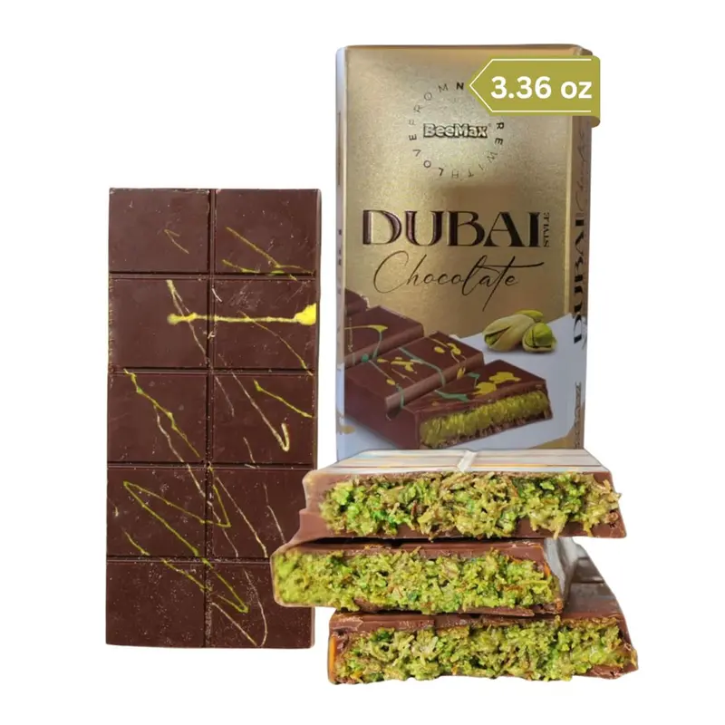 Dubai-Style Mini Chocolate Bar (3 oz) – Premium Milk Chocolate with Golden Kadayif Crisps & Hand-Harvested Pistachios | Imported from Turkey