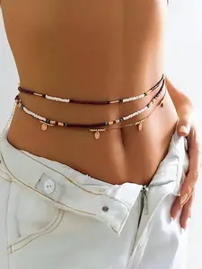 Women's Boho Style Waist Chain Set, Waist Bead Bundle, Zinc Alloy Material, Plain Pattern Design, All-Season Fashion Accessory for Beach Vacation African Waistbeads