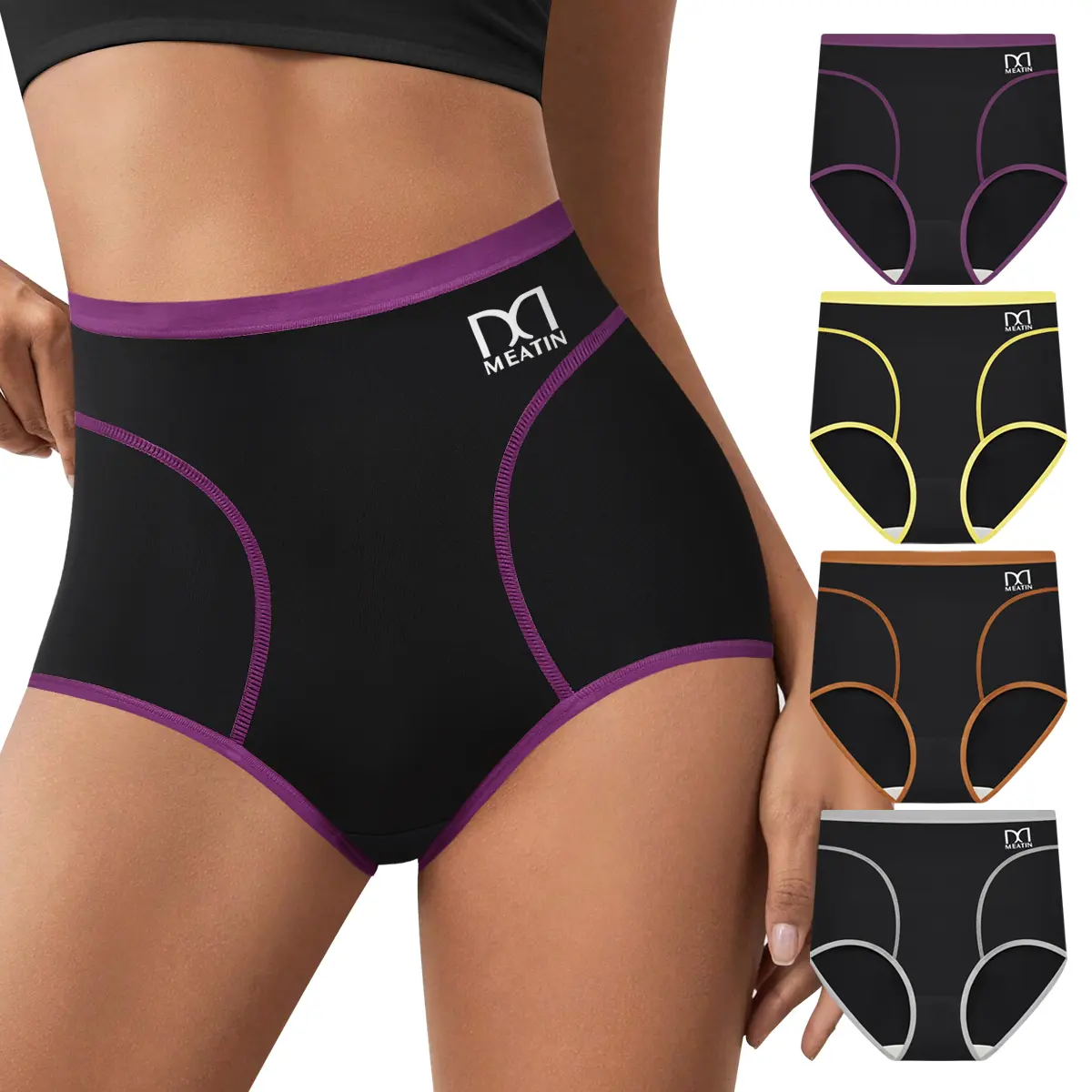 QUASTI Women's 4-Pack High Rise Colorblock Briefs - Polyester Blend, Skin-Friendly, Breathable, Full-Coverage Tummy Control Panties, Basic Chic Essential Lingerie for Everyday Comfort, S-XXL summerwins