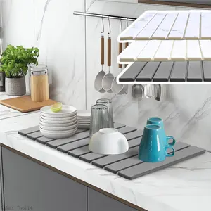Large Stone Dish Drying Mat - 24" * 16" Quick Dry Foldable Dish Drying Mats, Absorbent Diatomaceous Earth Drying Mat for Kitchen Counter, WhiteXXMax Tool14