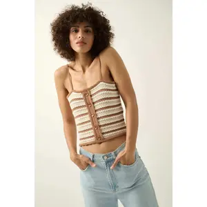 Summer Heat Striped Pointelle Knit Cami Top