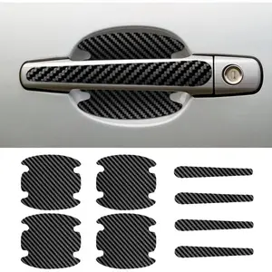 8PCS Car Door Handle Scratch Protectors, Carbon Fiber Car Door Handle Bowl Sticker, Universal Auto Doors Handles Paint Guard Cover, Doors Handles Cup Protective Film for Cars (Black)