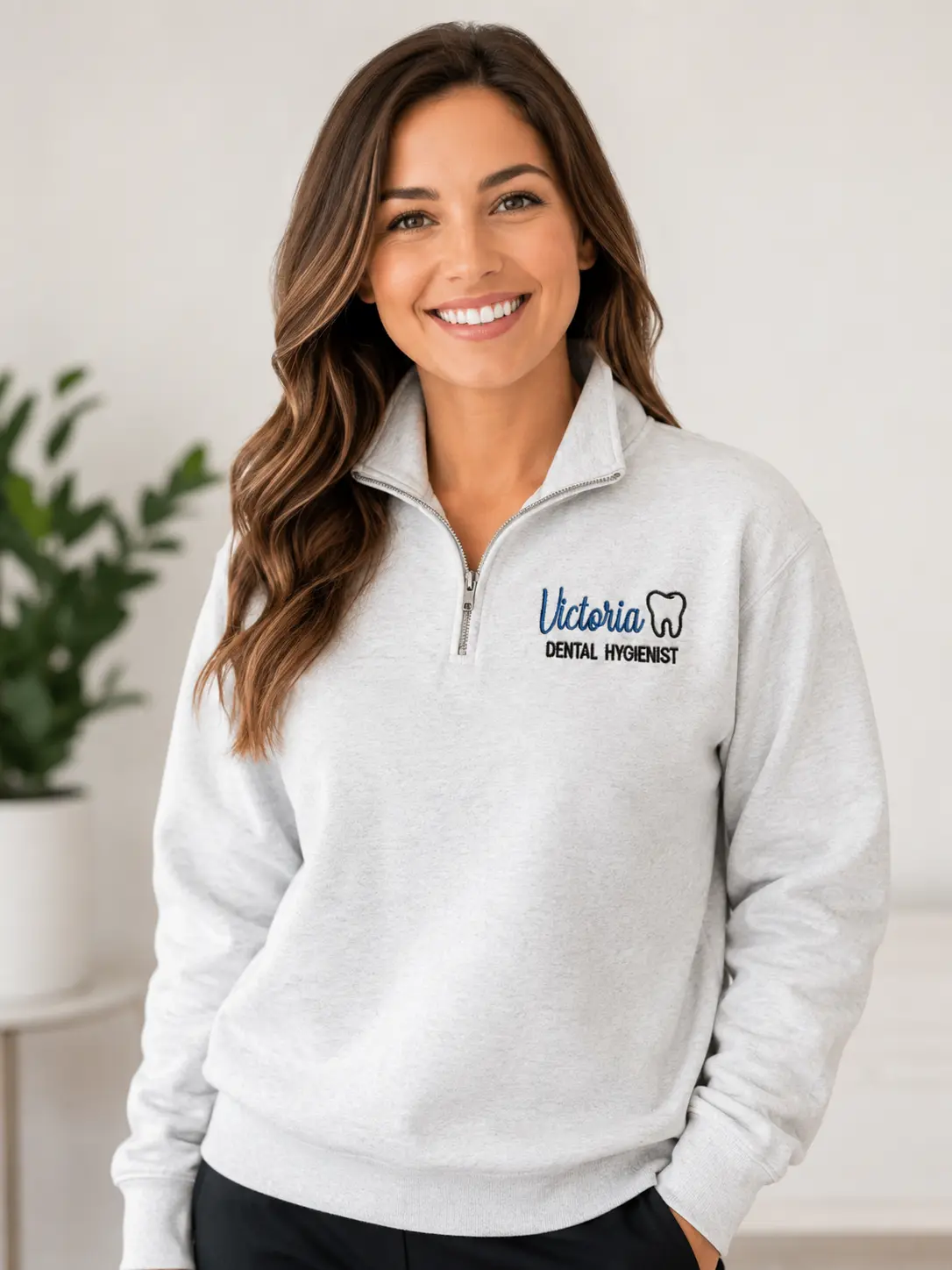 Personalized Dental Hygienist Quarter Zip Sweatshirt, Custom Name Embroidered Pullover, Dental Hygienist Gift
