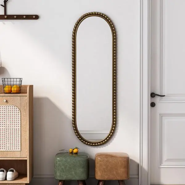 Oval Iron Wall Mirror - Vintage Art Deco Mirror with Antique Finish, Decorative Hanging Mirror for Living Room, Bedroom & Entryway