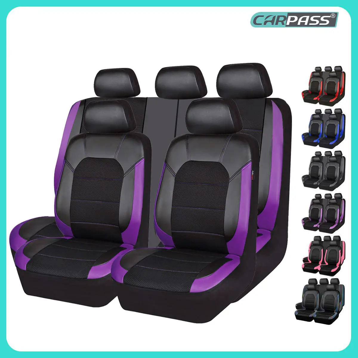 CAR PASS 5 seats NEW Leather and 3D Air Mesh Universal Fit Car Seat Covers, for Sedans,Trucks,Suvs,Airbag Compatible,Zipper Design
