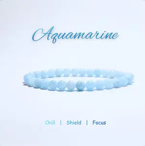 Aquamarine Natural Crystal Bead Bracelet for Adults - Elegant Unisex Jewelry with Positive Vibes & Energy Healing Benefits - Stone of Courage for Healers & Speakers