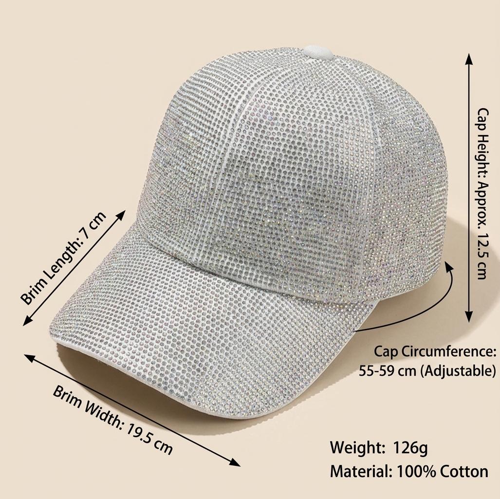 Full Rhinestone Baseball Cap - Glimmering Crystal Bedazzled Bling Bling Hat, Fashionable Unisex Dome, All-Season Shimmering Sunshade Accessory for Men and Women, All-Day Sparkle Statement Piece