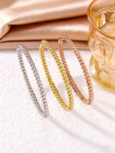 Gold/Silver/Rose Gold Tone Beaded Coil Spring Bangle Bracelet for Women, Dainty Double Layer Bead Cuff Bracelet, Elegant Everyday Jewelry