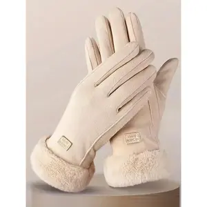 Women's Elegant Minimalist Solid Color Touch Screen Gloves, Elegant Fashion Windproof Warm Riding Gloves, Fuzzy  Gloves for Fall & Winter, Touchscreen Gloves