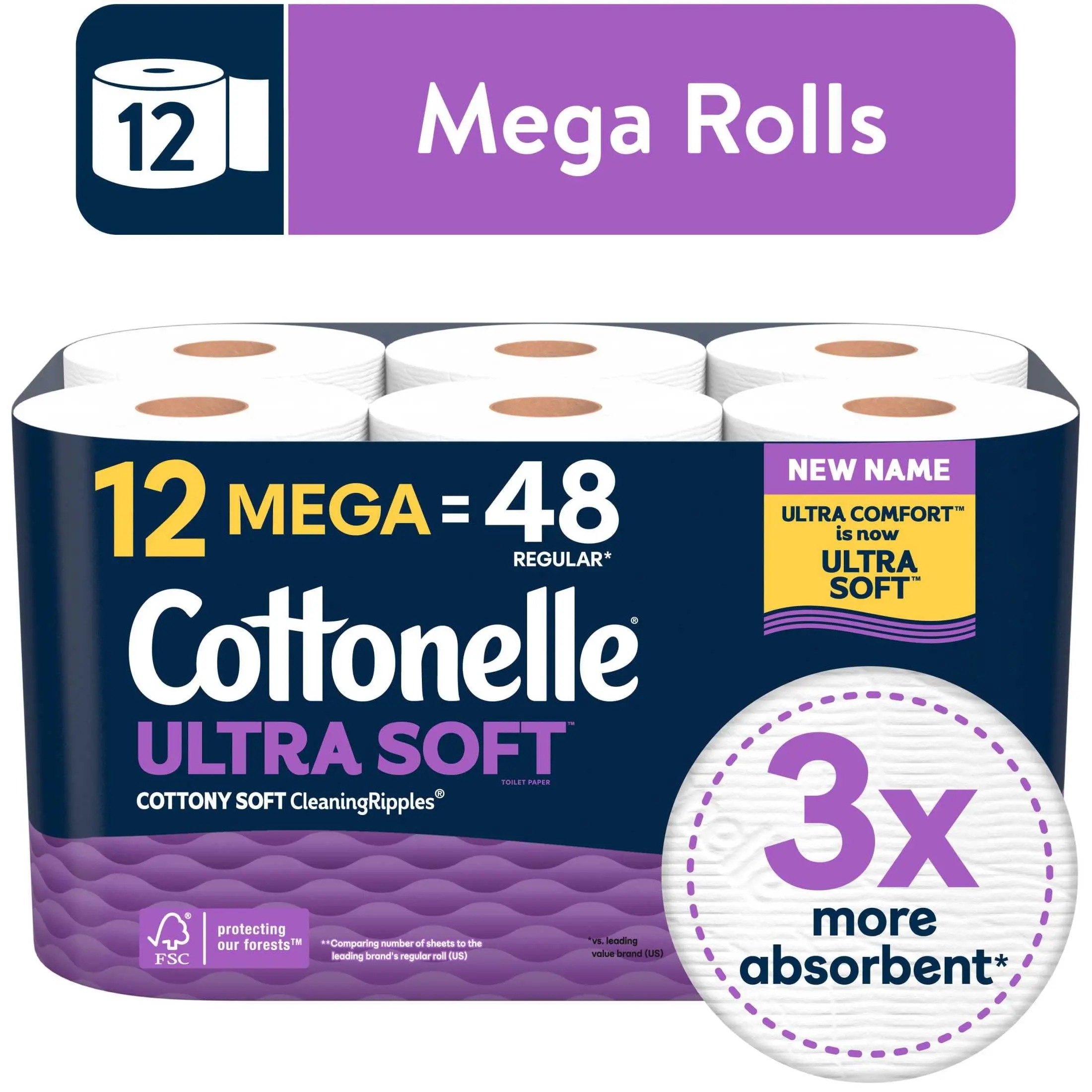 Cottonelle Ultra Soft Toilet Paper For Bathroom Daily Cleansing Strong Toilet Tissue Household 12 Mega Rolls Pack