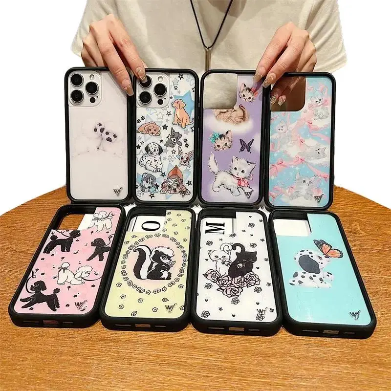 Wildflower Anime Cat Kittens Phone Case For iPhone 17 16 15 14 13 12 Pro Max Plus wf Poodle Doodles Little Stinker Dog Cover