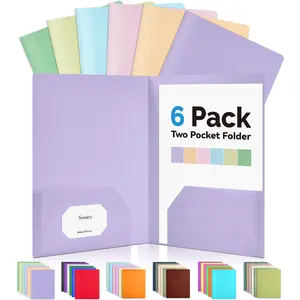 6Pack Folders with Pockets, Pastel Colors, Heavy Duty Plastic 2-Pocket Folder Bulk, Aesthetic File Folder for Back to School Office Filing Supplies