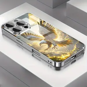 Eagle Pattern Gold Feather Wing Glass Phone Case, Suitable for iPhone 17 Pro Max Phone Case 16, 15, 14, 13, 12, and 11 Pro Models, Shockproof Protective Material, An Excellent Choice for Family, Friends, Kids' Birthdays, New Year, Valentine's Day Gifts