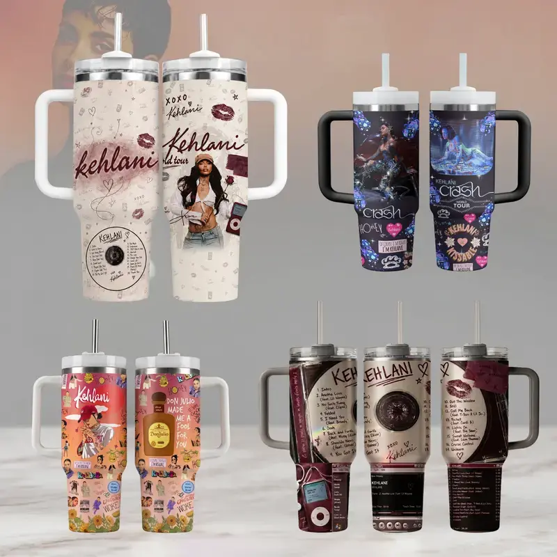 [ Gift Straw & box] Kehlani 40oz Tumbler With Handle, R&B Singer Album Collage Insulated Travel Cup With Straw, Gift for Fans