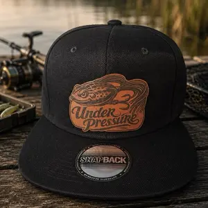 Under Pressure Bass Fishing Snapback Hat – Black Leather Patch Frog Lure Cap