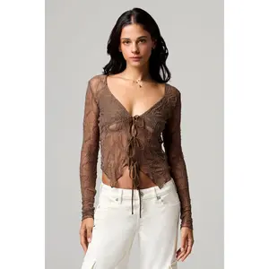 MissMe Coco Lace Top - Long-Sleeved Top with Lace Detail and Adjustable Fit Bralette