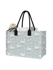 Large Capacity Duck Print Storage Bag, Durable Handles, Space-Saving Multi-Purpose Organizer for School Travel Shopping, Durable Shopping Totes