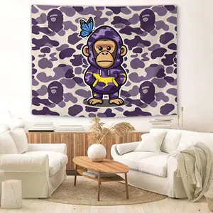 Cute Cartoon-Style Camouflage Monkey and Gorilla Tapestry,Simple Style Wall Tapestry,Stylish Camouflage Pattern Combined with Cute Cartoon Animal Designs.Suitable for Decorating Bedrooms, Living Rooms, and Outdoor Parties; Also Makes A Great Gift.