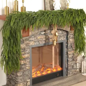 Norfolk Pine Wreath 6ft/72inch 40-Leaf Fireplace Decor Realistic Artificial Pine Evergreen Wreath for Stairs Walls Indoor Outdoor Holiday Decorations Home Drapery Farmhousestyle Ornaments