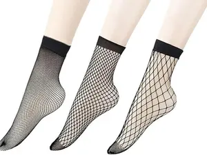 3 Pairs Women Black Lace Fishnet Socks Elastic Ankle High Dress Hollow Out Mesh Net Socks Tights for Summer Wear