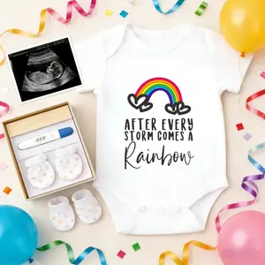 Soft Baby Bodysuit Rainbow Clouds Print 100% Pure Cotton Non-Irritating Snap Closure Breathable Stretchy Great For Sleep & Play