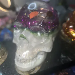 Orgone InnerG Self Reflection Skull - Bronze & Honey Orgonite Decor Ornament for Home & Office