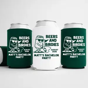 Beers And Birdies Bachelor Can Cooler - Custom Golf Bachelor Party Favors - Personalized Cozies in Regular and Slim Size